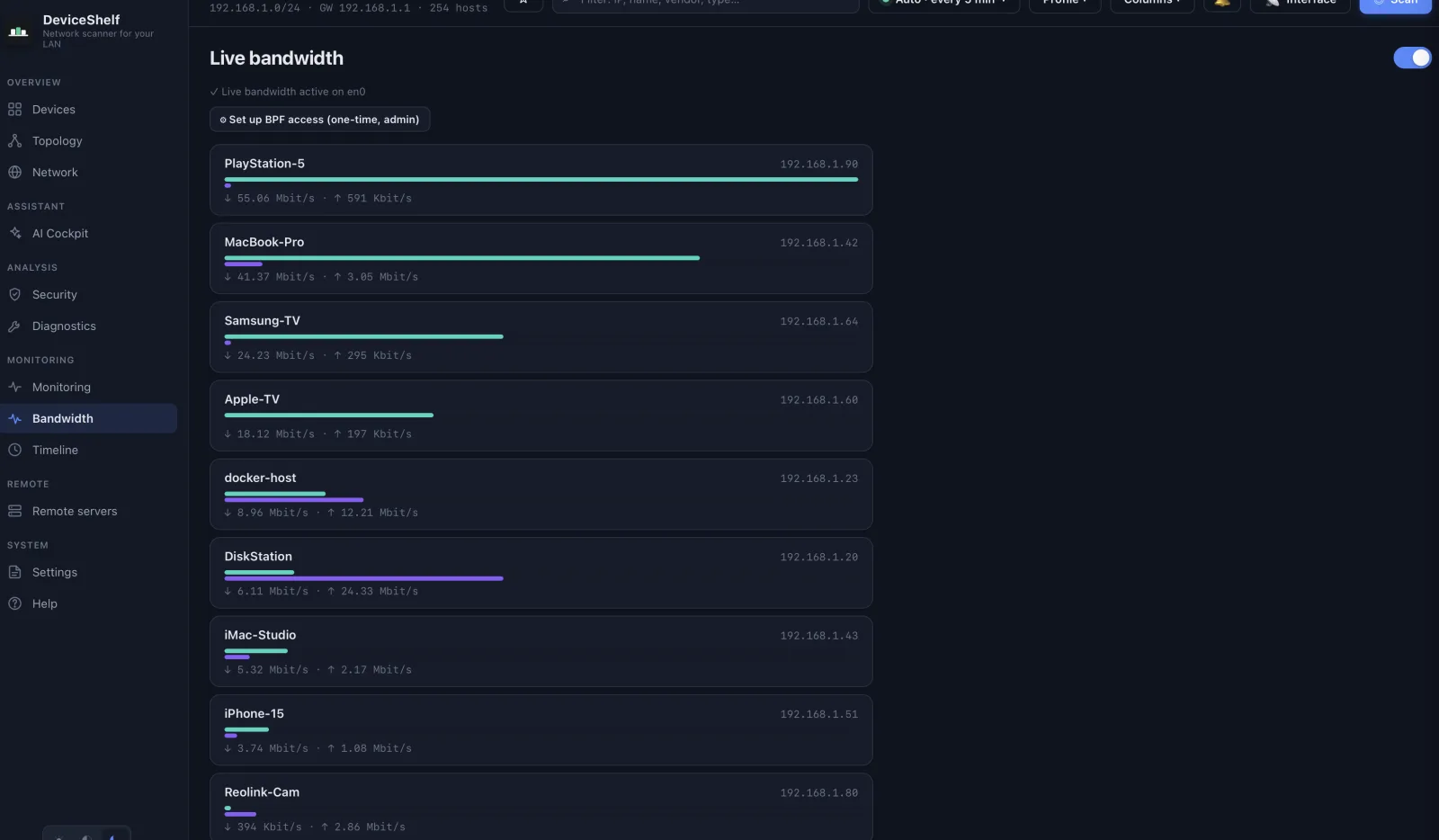 Live bandwidth — DeviceShelf