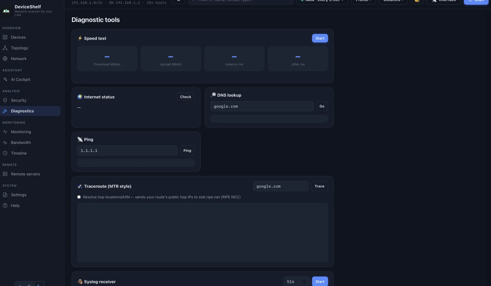 Diagnostic tools — DeviceShelf