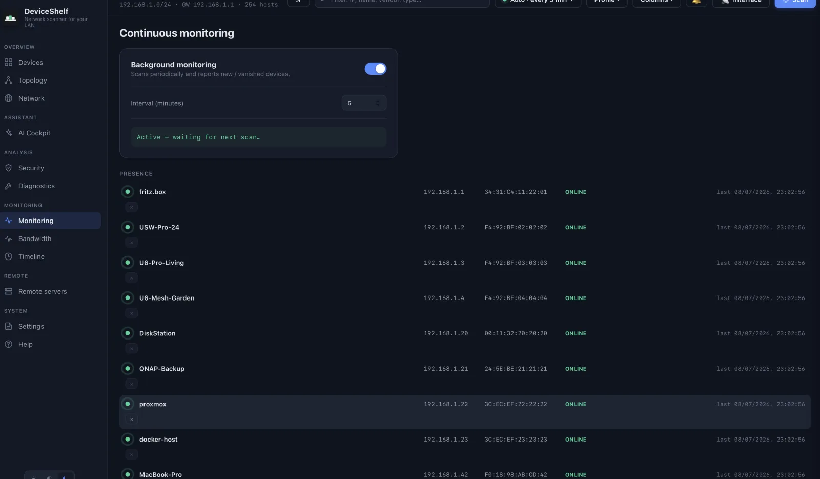 Continuous monitoring — DeviceShelf