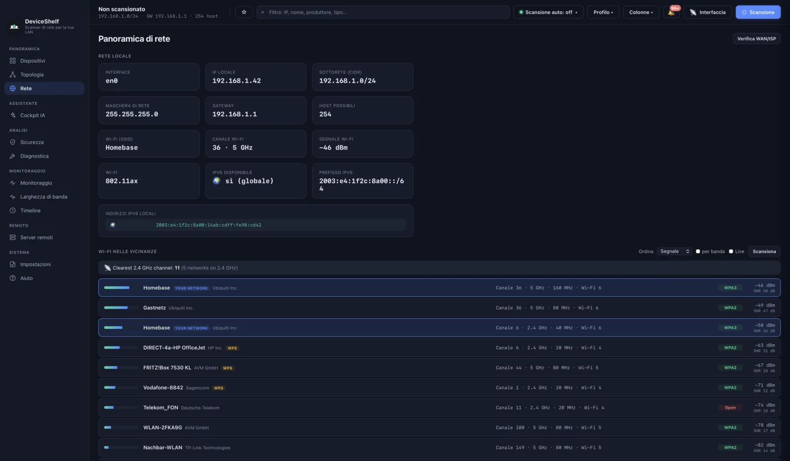 Network overview in DeviceShelf