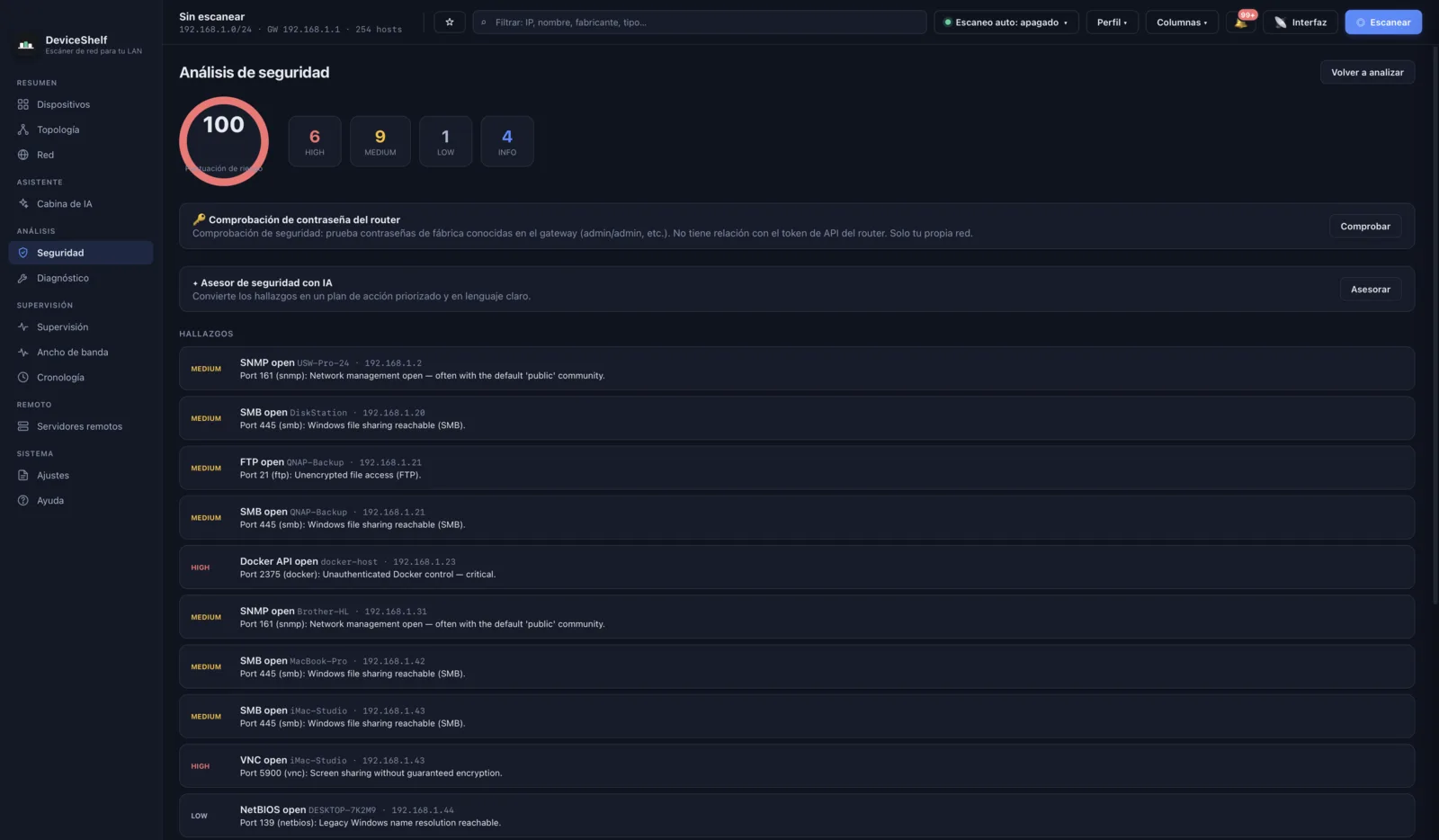Security report in DeviceShelf