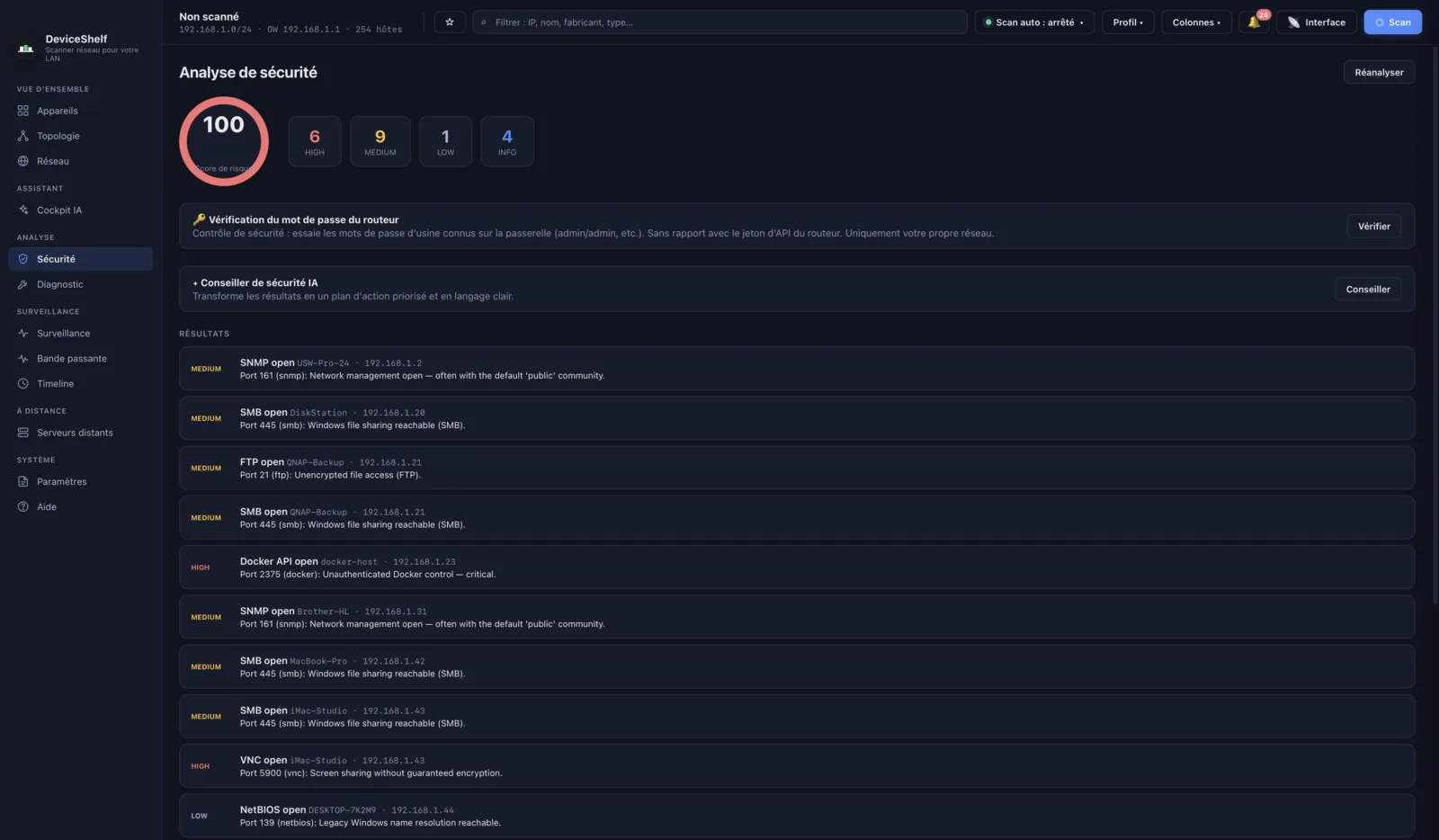 Security report in DeviceShelf