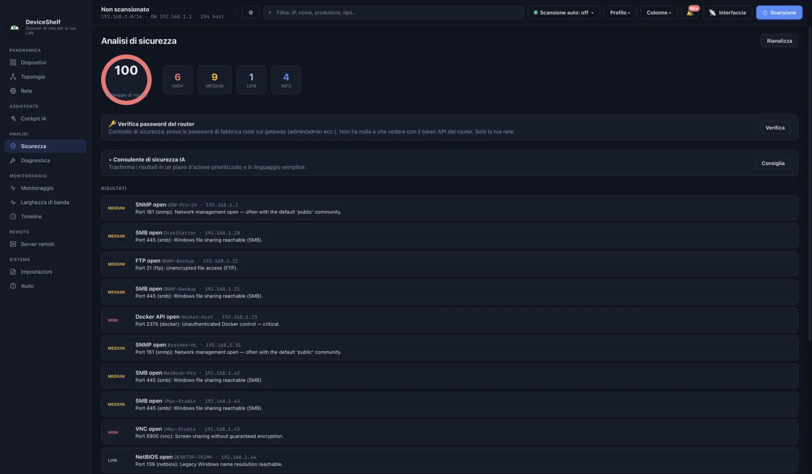 Security report in DeviceShelf