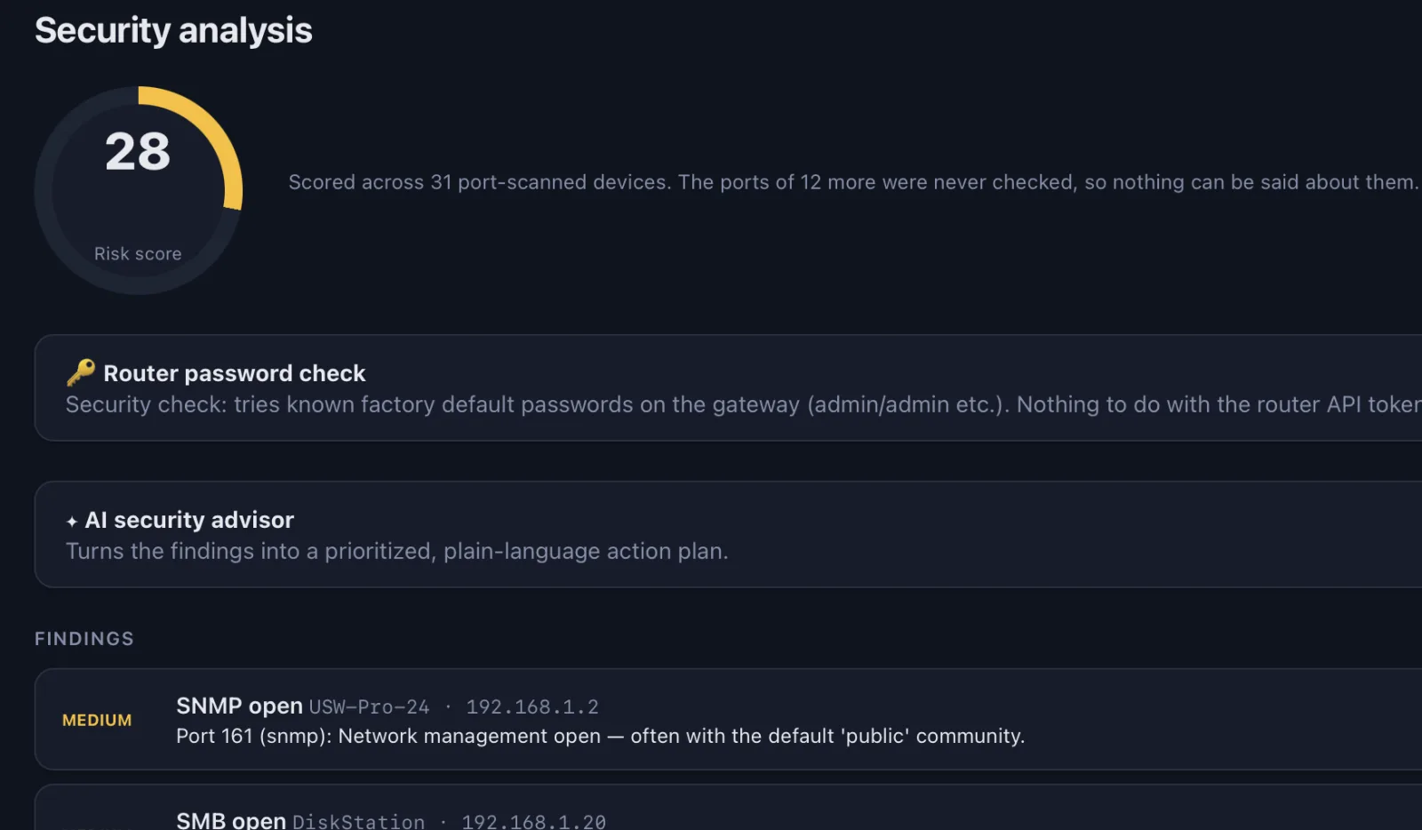 Security report in DeviceShelf