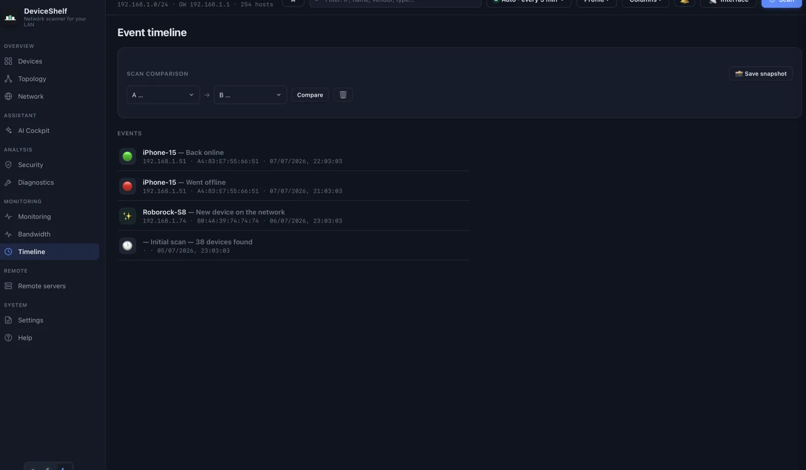 Event timeline — DeviceShelf