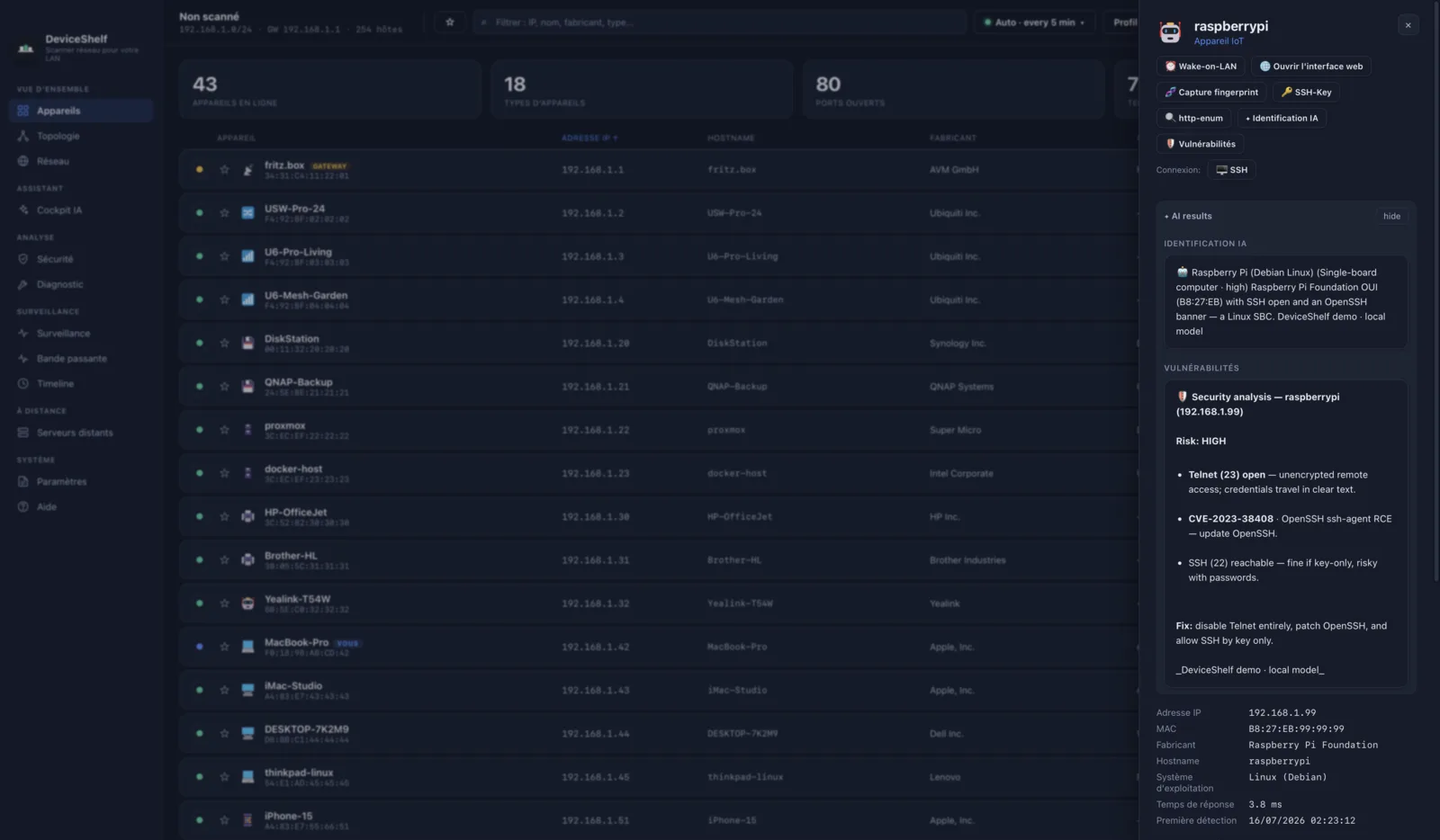 Per-device CVE analysis in DeviceShelf